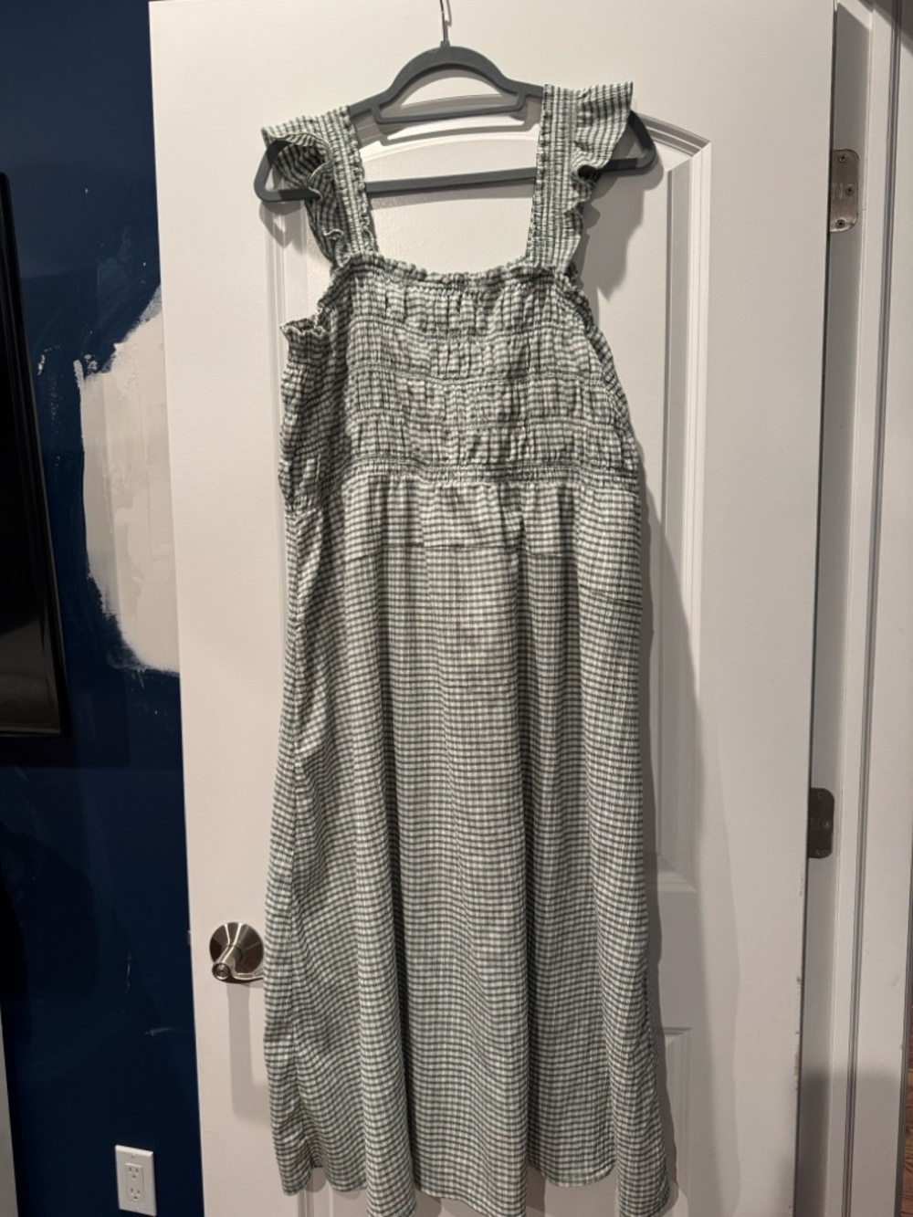 NWOT! Old Navy Fit & Flare Lightweight Smocked Gingham Sage Green Midi Dress XXL - Picture 10 of 10